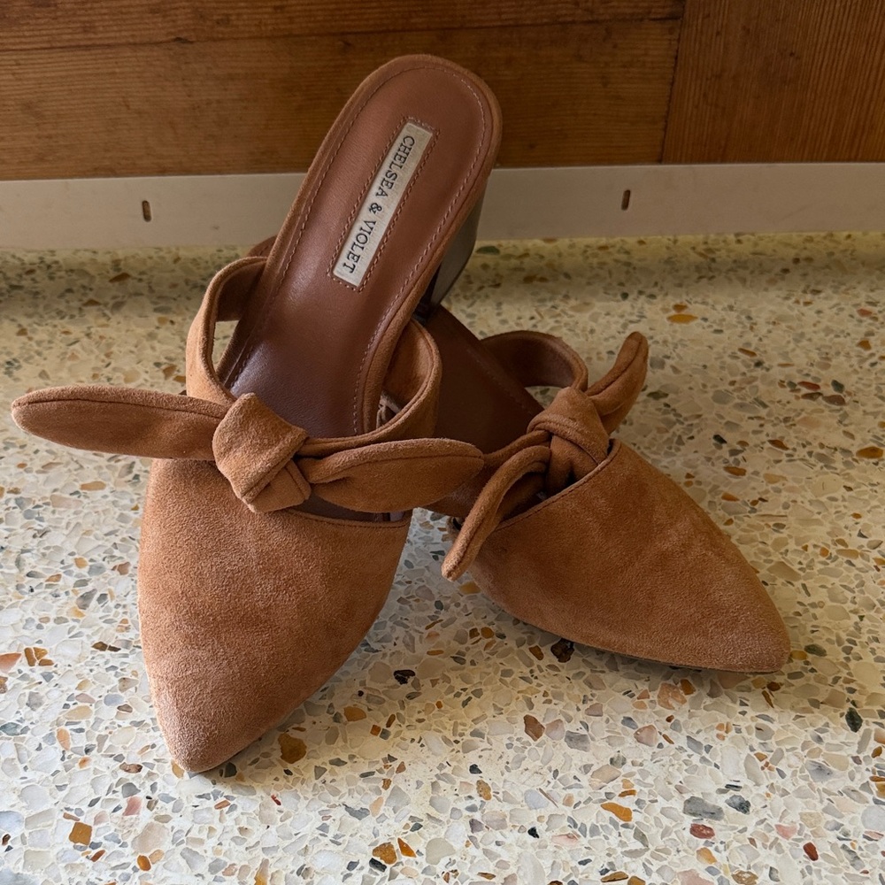 Chelsea & Violet Molly Brown Suede Bow Mules